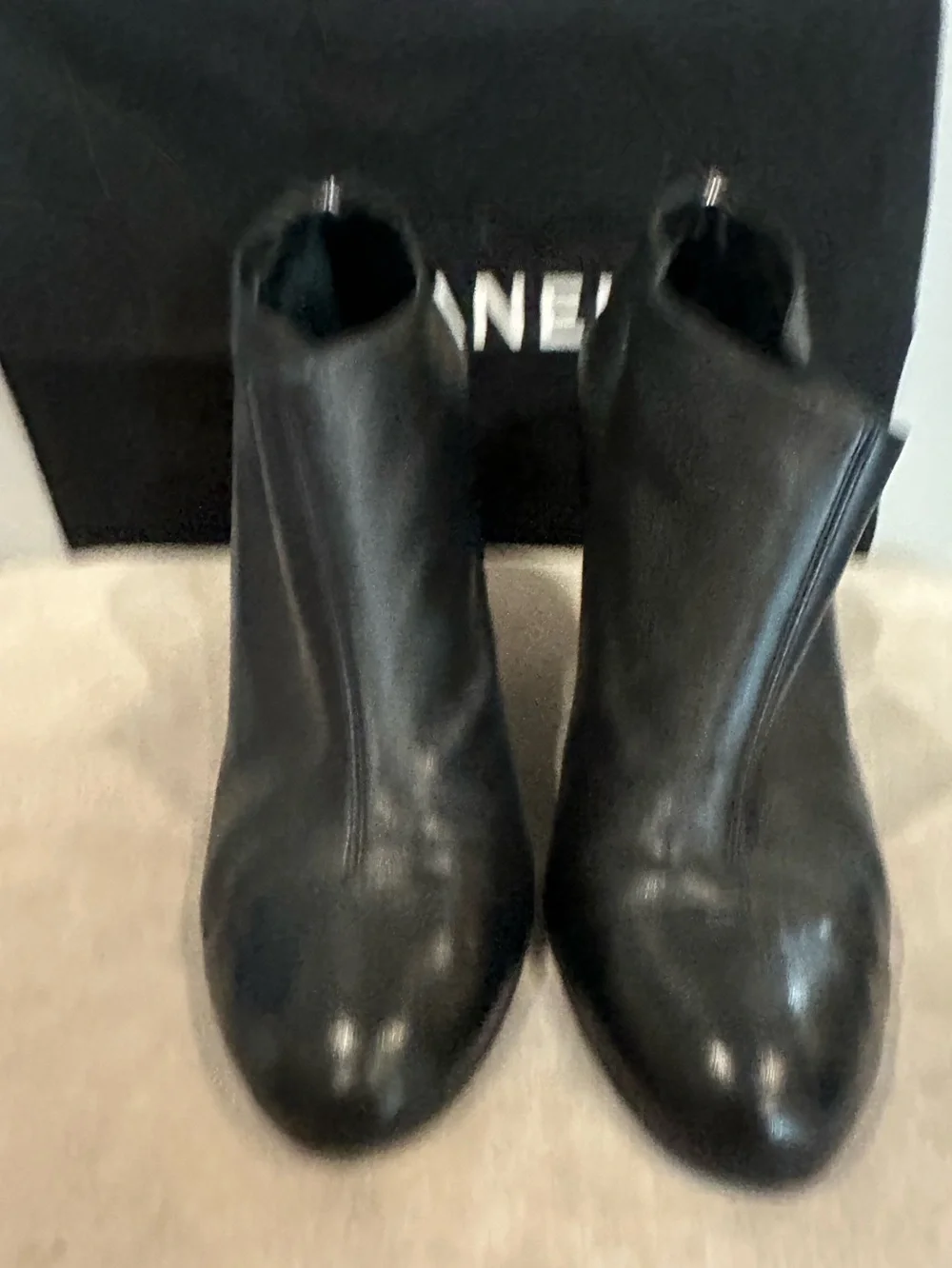 CHANEL Black Leather Heeled Ankle Boots
